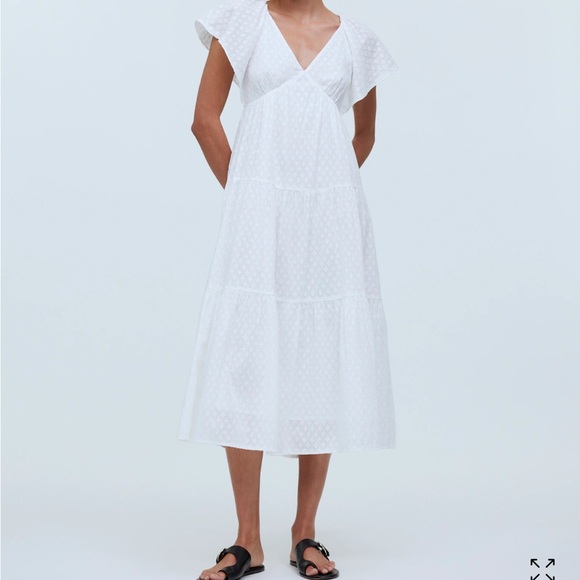 Madewell Tie-Back Flutter-Sleeve Tiered Midi Dress in White Size 00 - Picture 1 of 16